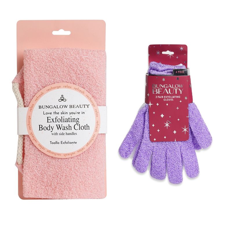 BUNGALOW BEAUTY Loofah Body Wash Cloth And Microfiber Loofah Gloves