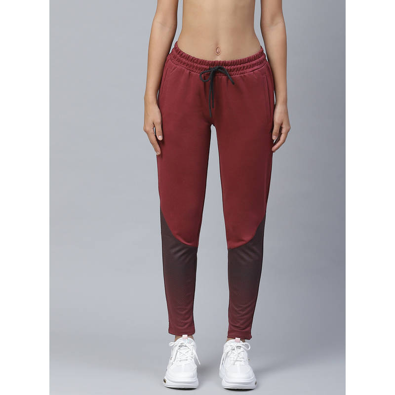 Alcis Women Maroon Geometric Print Slim Fit Track Pants (L)