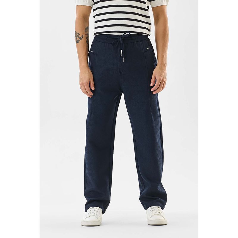 Snitch Navy Textured Casual Trousers (32)