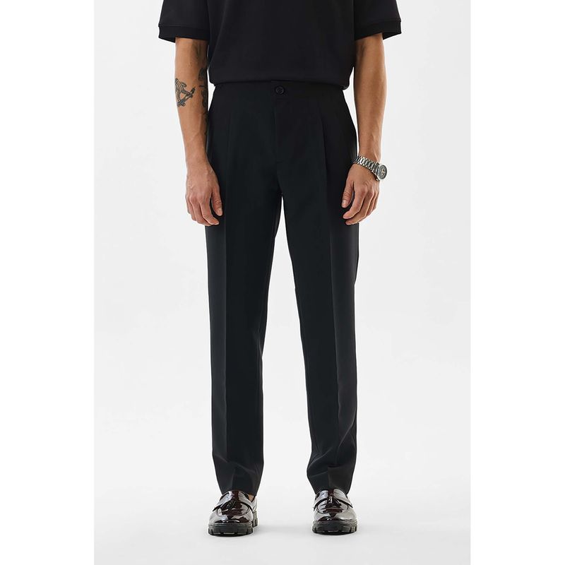 Snitch Black Solid Slim Formal Trousers (38)