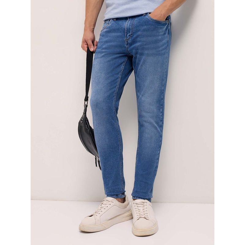 THE BEAR HOUSE Men's Mid Blue Skinny Fit Solid Casual Jeans (28)