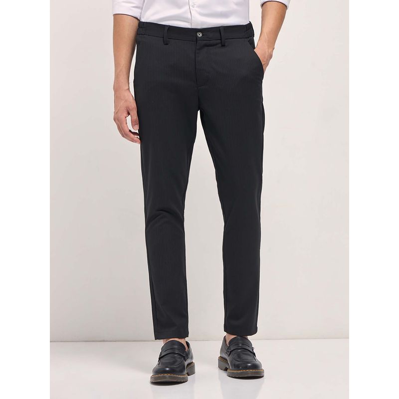 THE BEAR HOUSE Men's Slim Fit Black Checked Formal Trouser (30)