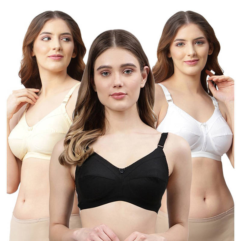 Cukoo Pure Cotton Bra - Multi-Color (Pack of 3) (40B)