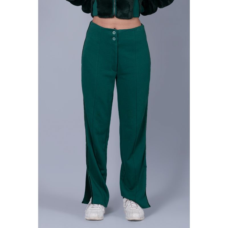 Women Dark Green Color 100% Cotton Solid Trousers & Pant