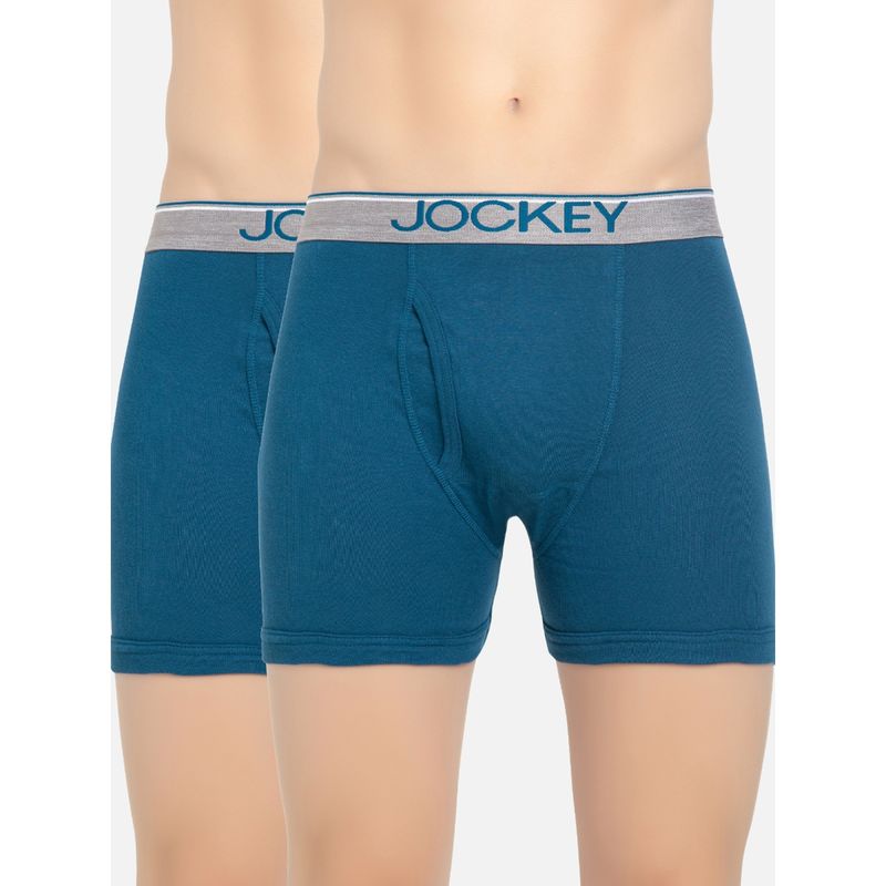 Jockey 8009 Men Cotton Boxer Brief with Ultrasoft Waistband - Blue (Pack of 2) (XL)