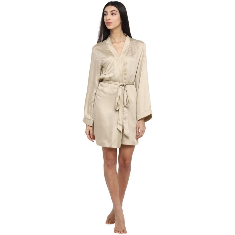 Shopbloom Premium Modal Satin Robe with Tie | Nightwear | Lounge Wear - Gold (S)
