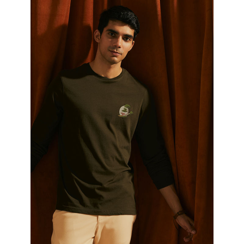 Andamen Olive Mens Full Sleeve Regular Fit Round Neck (S)