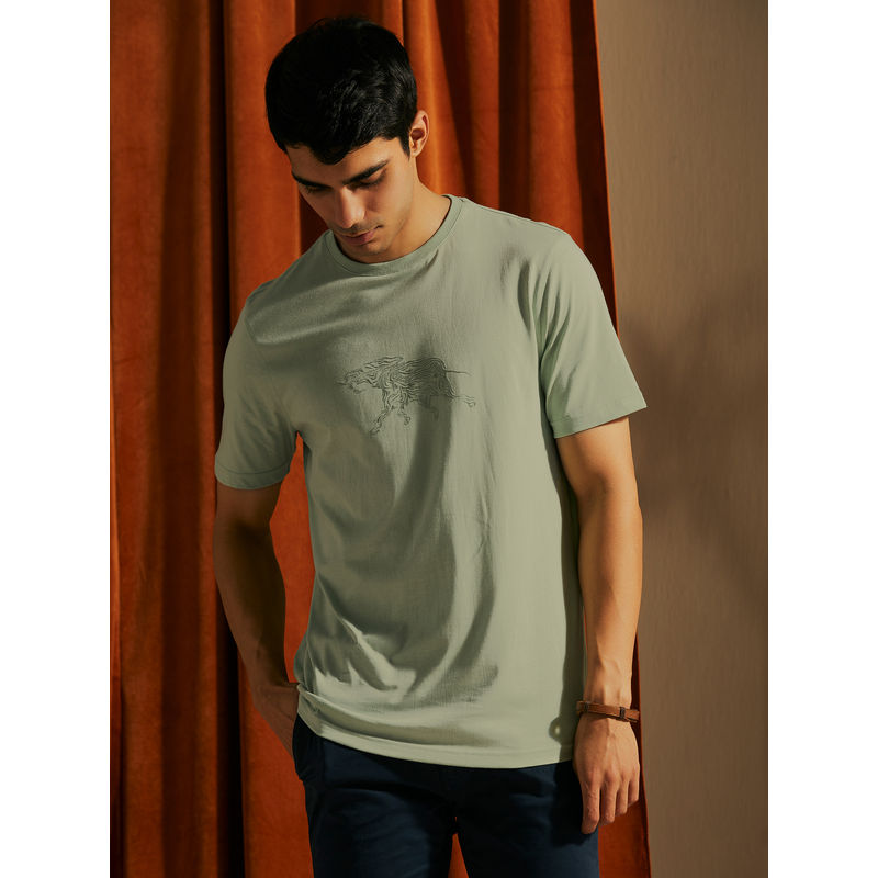 Andamen Green Mens Half Sleeve Regular Fit Round Neck (M)