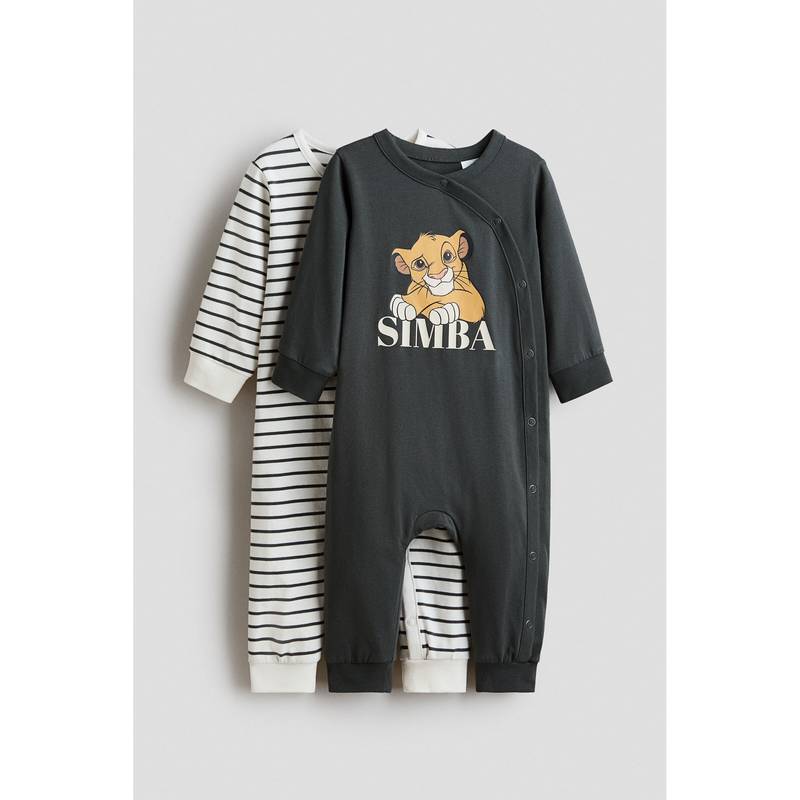 H&M Boys Multi-Color 2-Pack Printed Cotton Sleepsuits (2-4 Months)