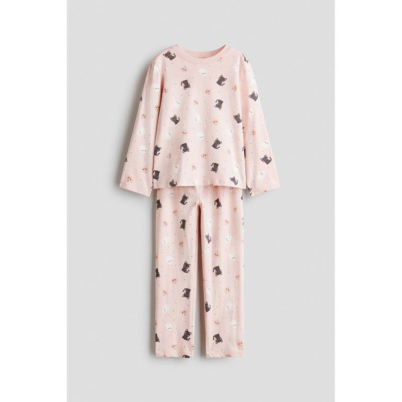 H&M Girls Pink Printed Cotton Pyjamas and Top (4-6 Years)