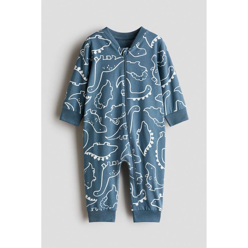 H&M Boys Blue Printed Cotton Sleepsuit (2-4 Months)