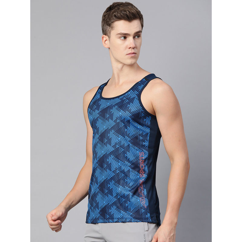 Alcis Men Blue Printed Dry Tech Slim Fit Tanks (S)
