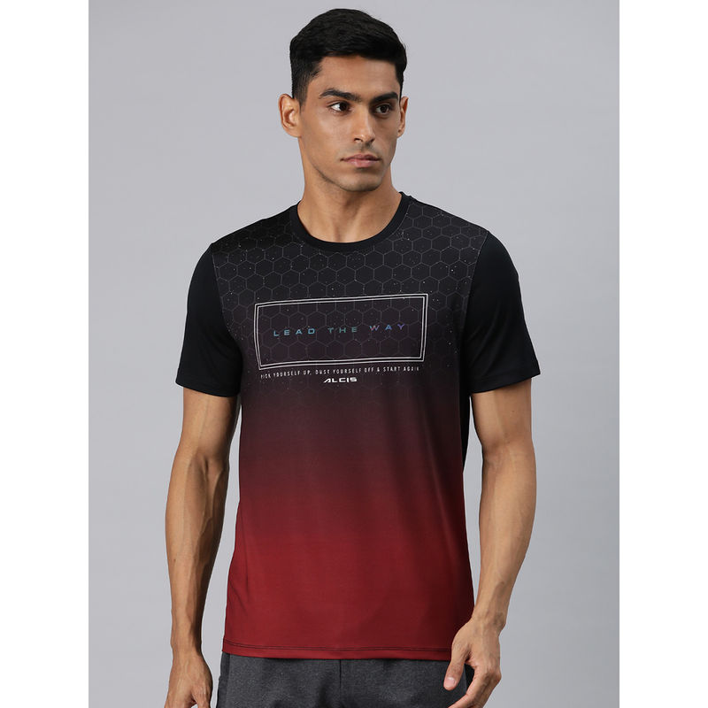 Alcis Men Red Typography Printed Anti Static Slim Fit T-Shirt (L)