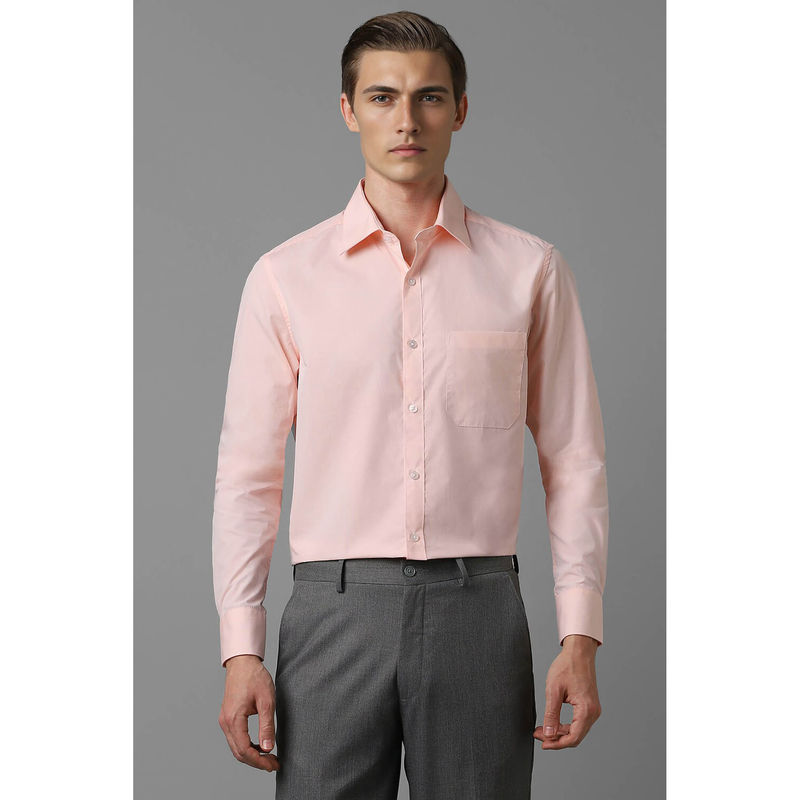 Louis Philippe Men Peach Regular Fit Solid Full Sleeves Formal Shirt (39)