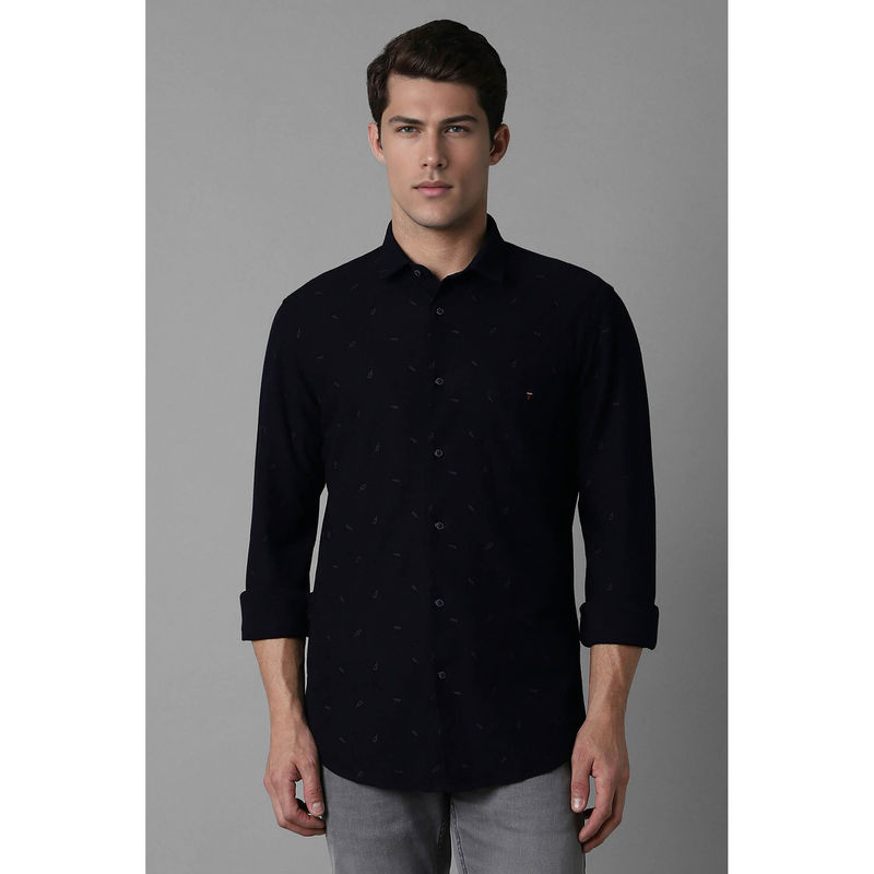 Louis Philippe Men Black Slim Fit Print Full Sleeves Casual Shirt (40)