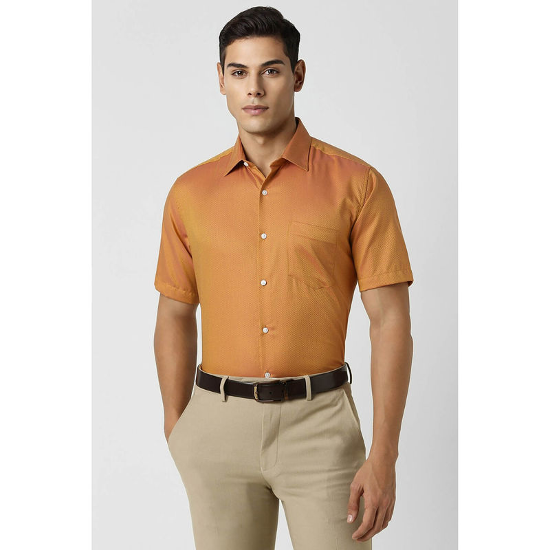 Van Heusen Men Orange Regular Fit Print Half Sleeves Shirt (44)