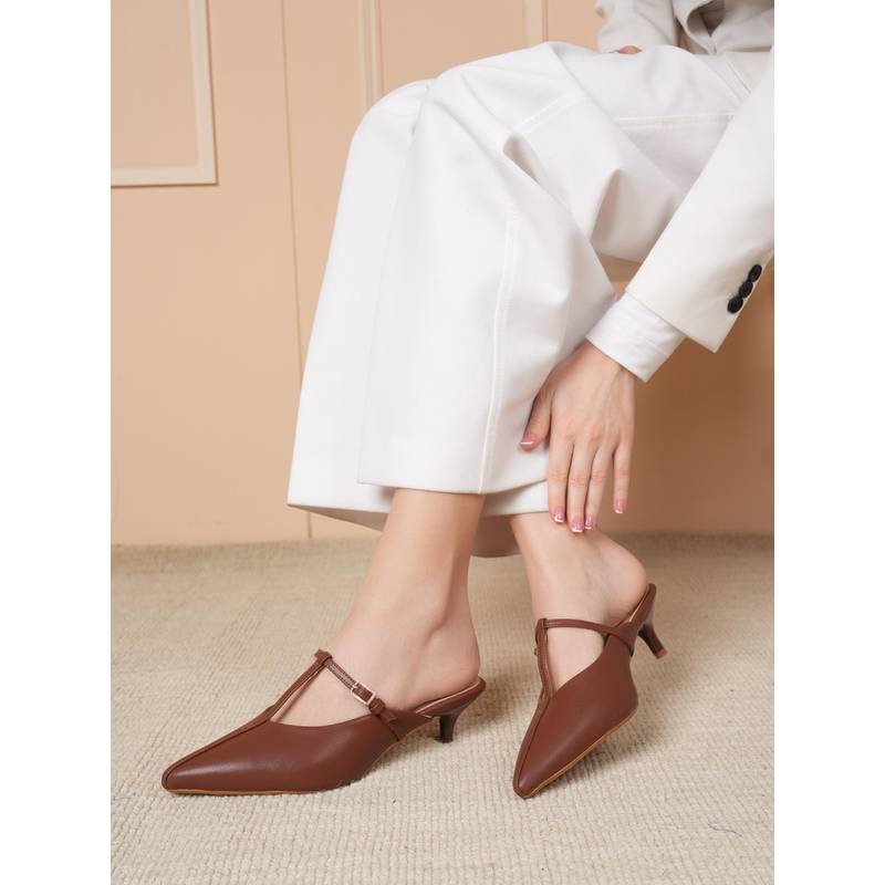 MOZAFIA Women Brown Mules Heels (EURO 37)