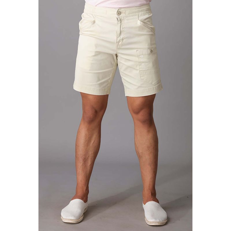 ROOKIES Off White Stone Cotton Slim Fit Cotton Spandex Shorts (34)