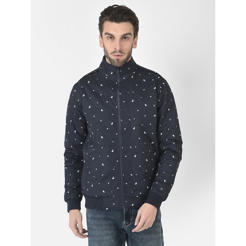 CRIMSOUNE CLUB Men Navy Blue Printed Bomber Jacket (S)