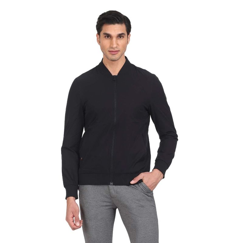 Arrow Sports Men Black Stand Neck Solid Jackets (S)