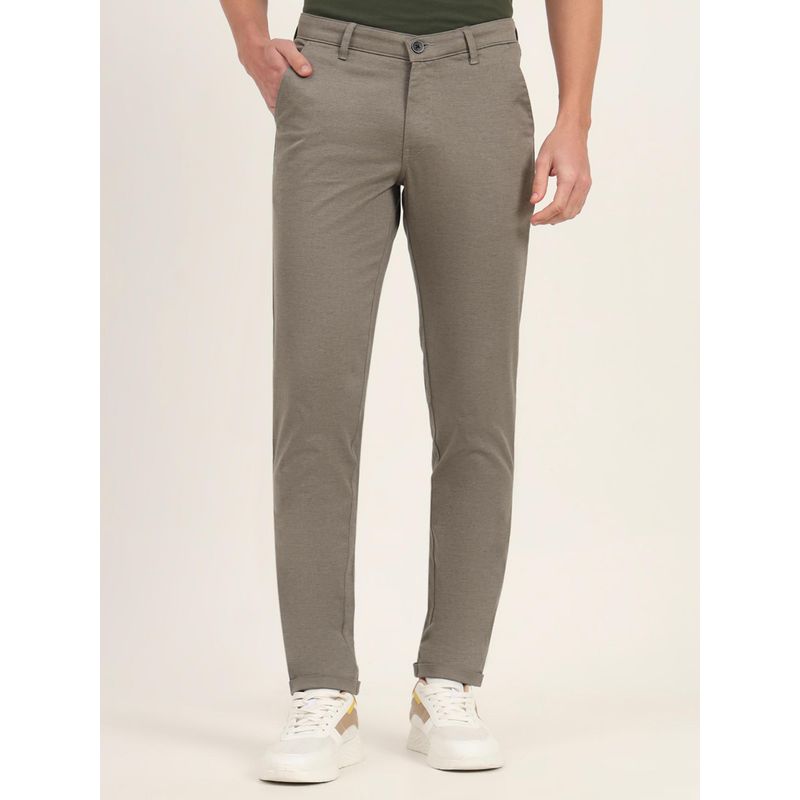 JadeBlue Men Grey Cotton Blend Solid Slim Fit Trouser (34)