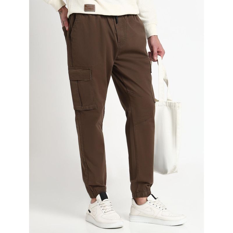 SHOWOFF Men Olive Cotton Solid Regular Fit Joggers (30)