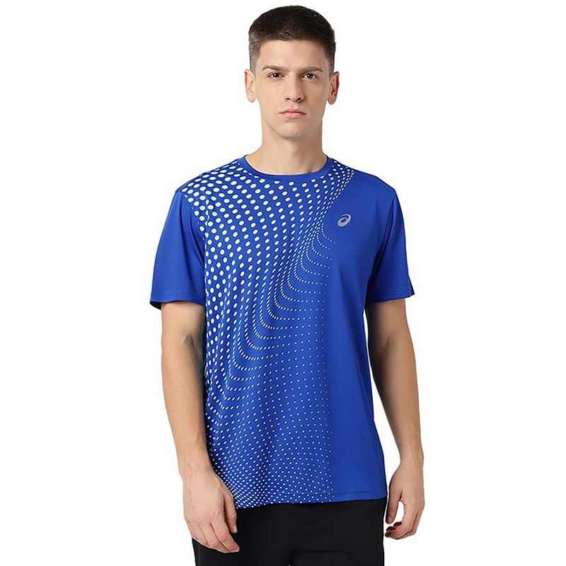 ASICS Men Blue Printed CONTRAST FADE SS T-Shirt (S)