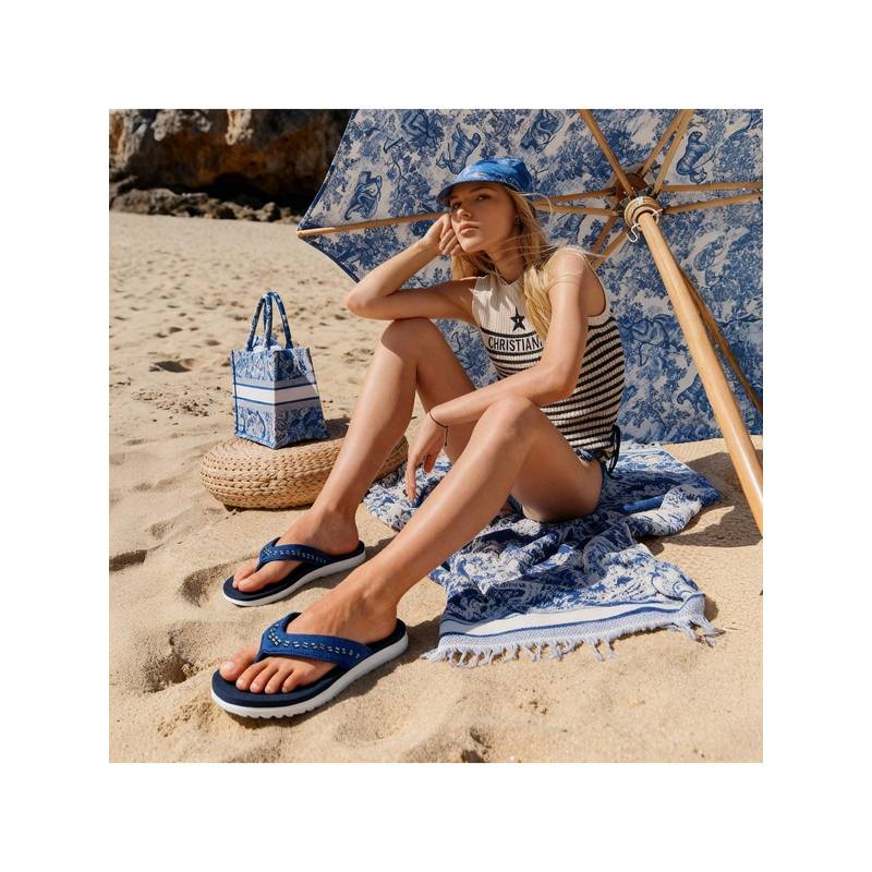 Toucantoes Crystal Women Navy Blue Comfort Flip-Flops (UK 4)