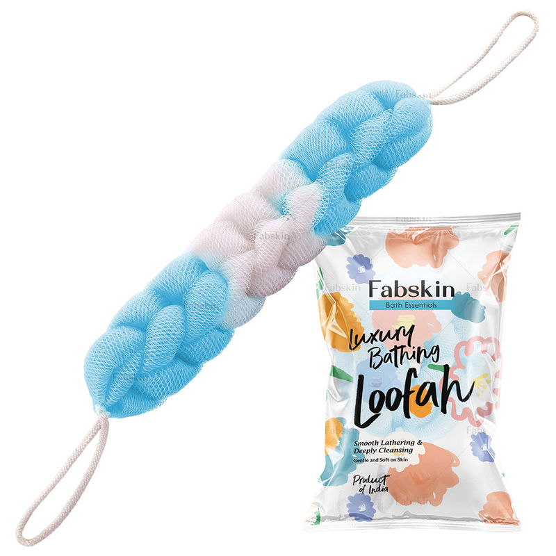 Fabskin Luxury Bathing Back Scrubber Loofah Belt - Strechable 9 Knots Bath Sponge - Blue