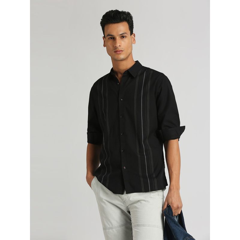Pepe Jeans Black Moren Y/D Twill Chambrey Engineering Stripes Shirt (M)