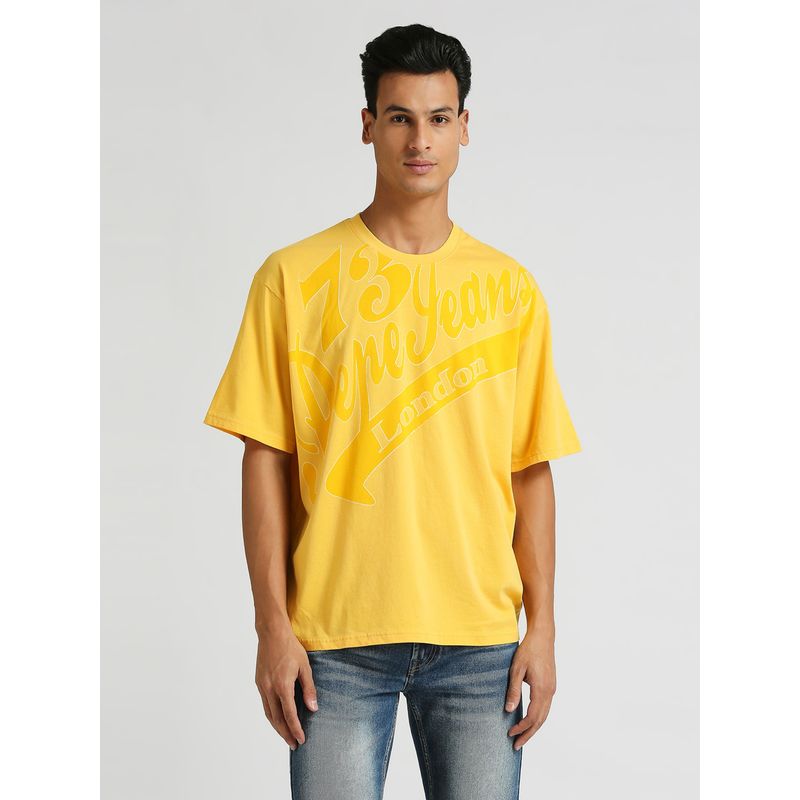 Pepe Jeans Yellow Solid Brand Carrier Oversized T-Shirt (L)