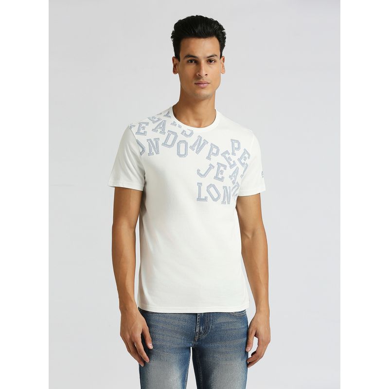 Pepe Jeans White Typographic Printed Short Sleeve T-Shirt (M)