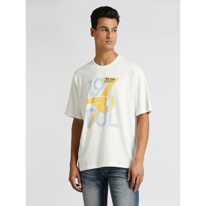 Pepe Jeans White Graphic Print Short Sleeve Oversized T-Shirt (L)
