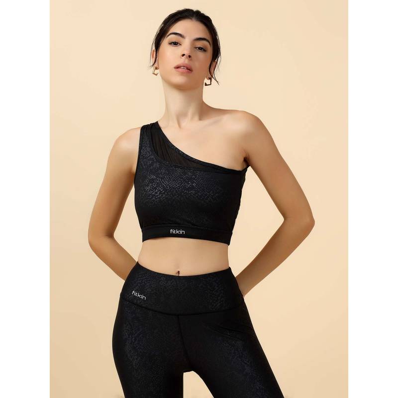 Fitkin Women's Black Snake Print Activewear Sports Bra (L)