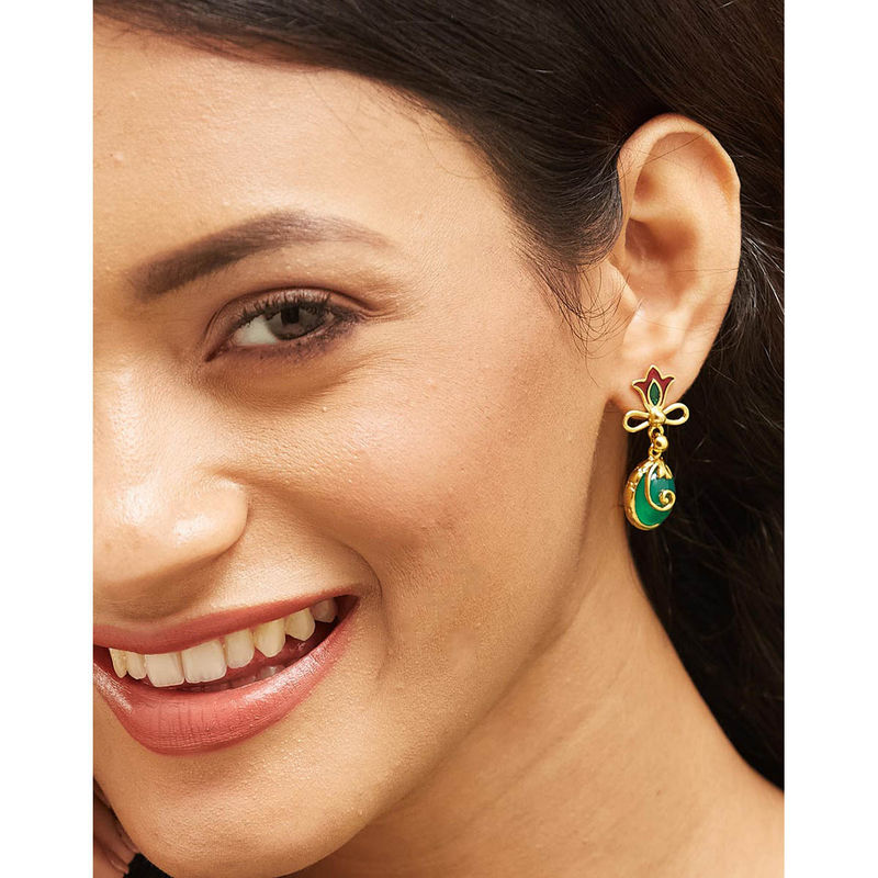 Red - Handcrafted Gamcha Fabart Beadwork Earrings by Rangila Dhaga main image 1