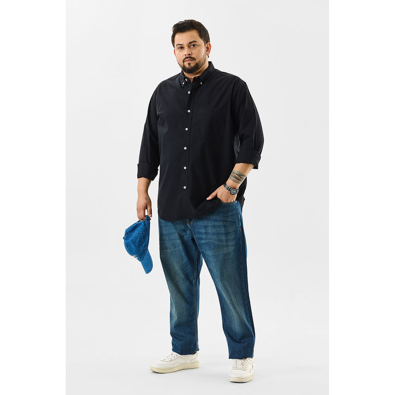 Snitch Black Plain Full Sleeves Slim Formal Plus Size Shirt for Men (5XL)