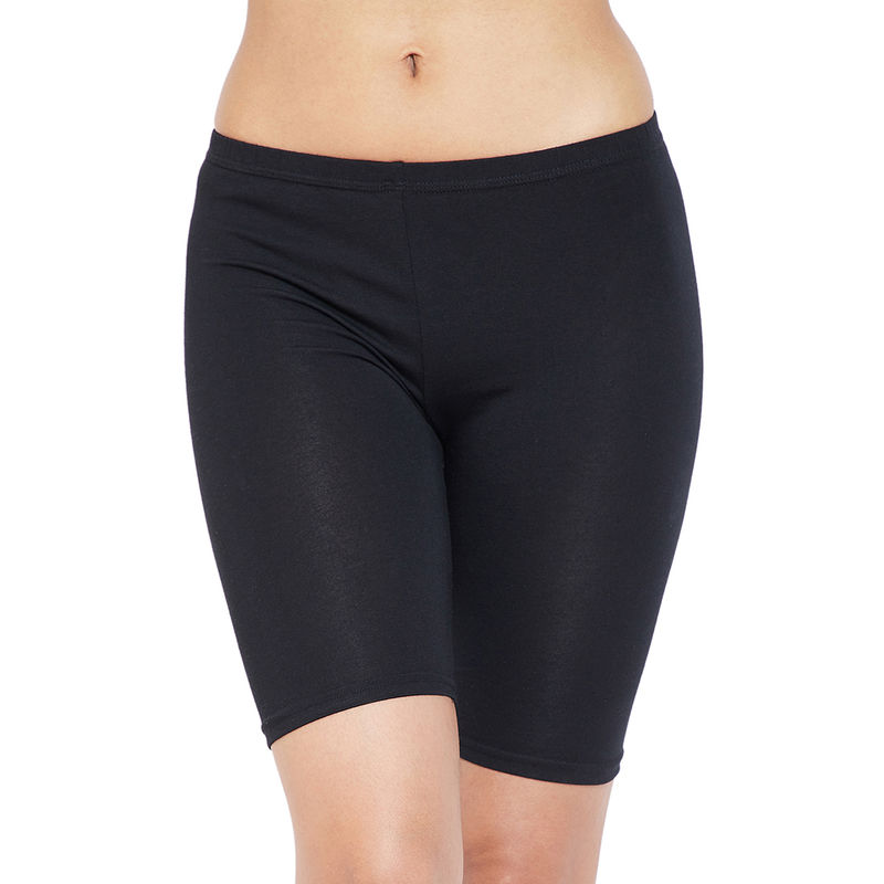 Clovia Cotton Mid Waist Cycling Shorts With Inner Elastic - Black (L)