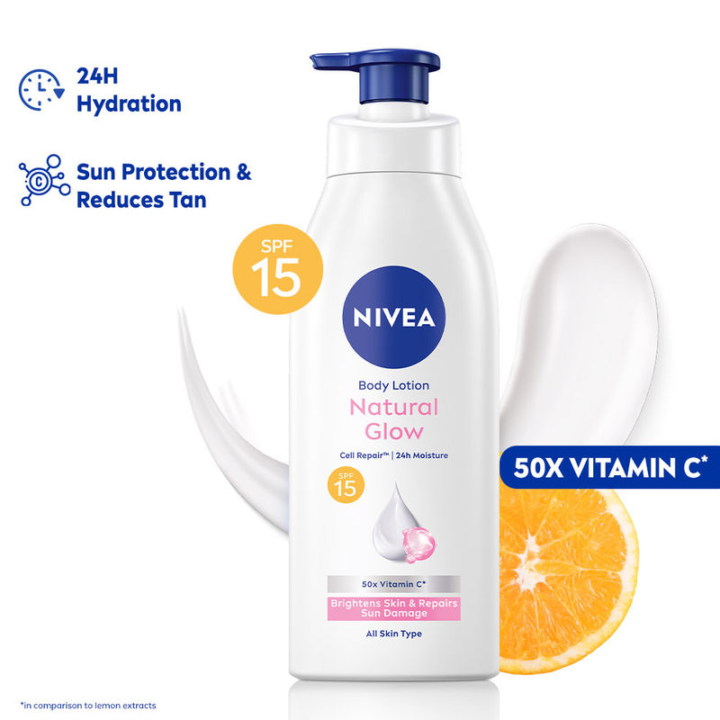 NIVEA Cell Repair 50X Vit C Sunscreen Natural Glow Body Lotion Reduces Tan, Brightens - Uva & Uvb