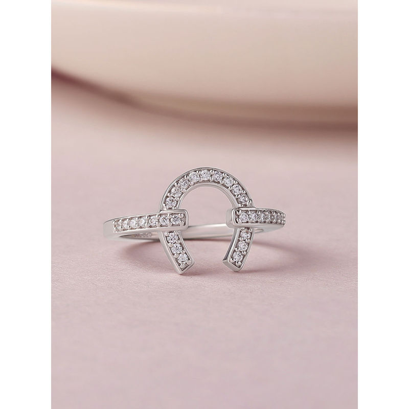 Ornate Jewels 925 Silver Round White American Diamond Horseshoe Ring for Women (10)