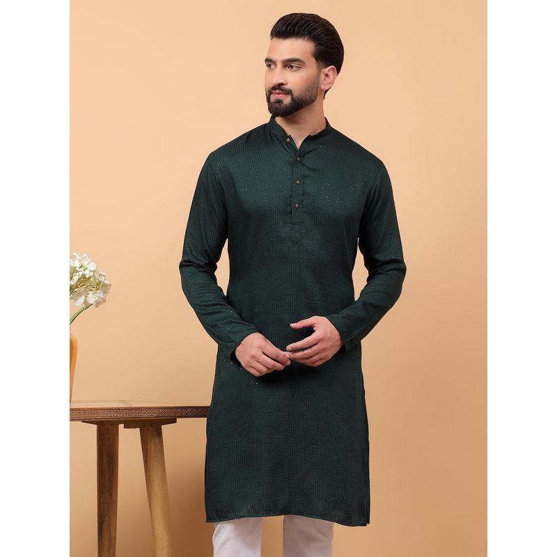 Treemoda Green Traditional Ethnic Wear Embellished Sequence Rayon Kurta (L)