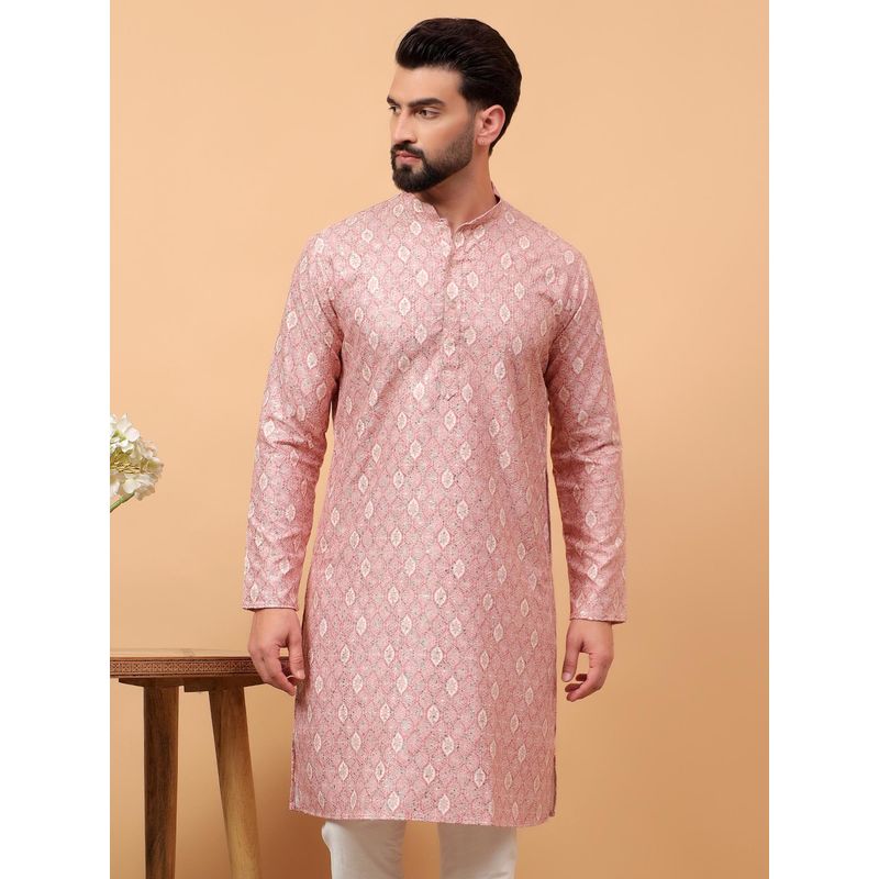 Treemoda Pink Traditional Ethnic Wear Printed Embellished Sequence Kurta (M)