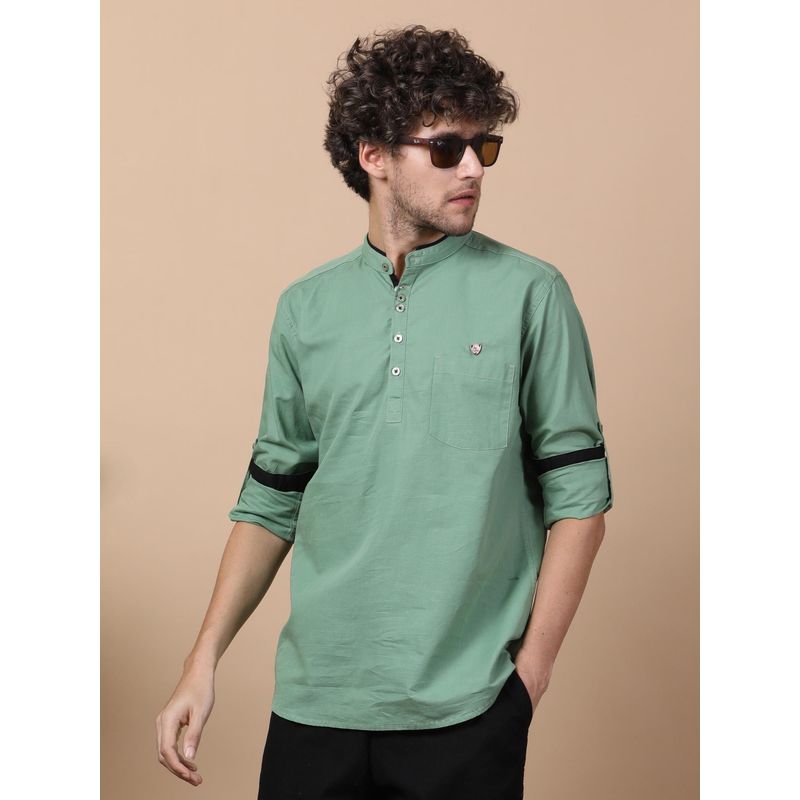KUONS AVENUE Men's Linen Green Cotton Casual Short Kurta (M)