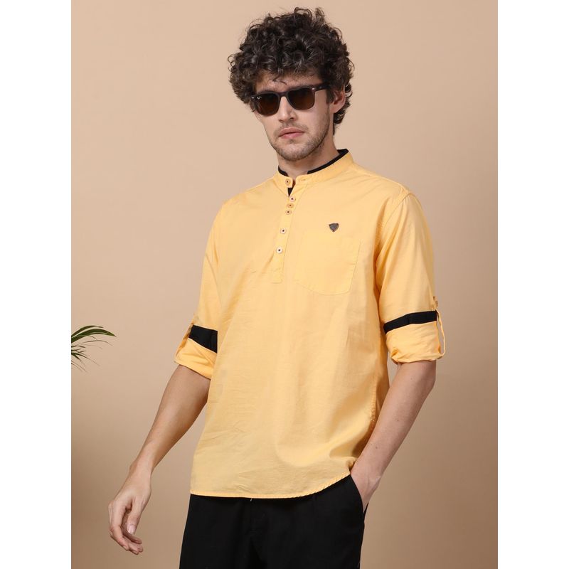 KUONS AVENUE Men's Linen Yellow Cotton Casual Short Kurta (M)
