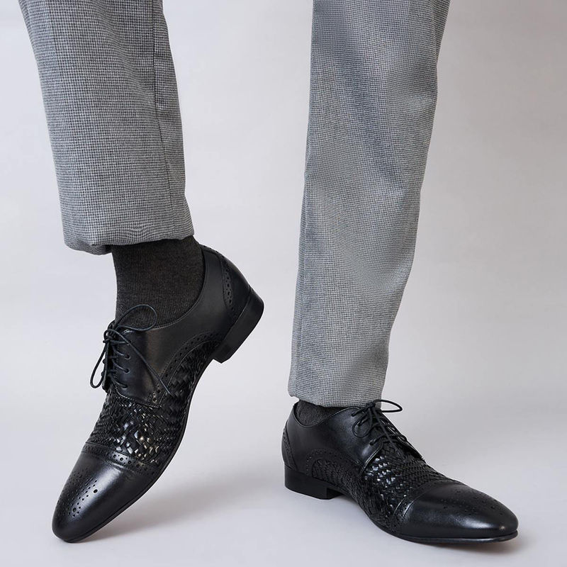 Imperio Black Mens Formal Woven Leather Oxford Lace Ups Derbies (UK 6)