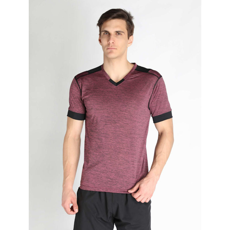 Chkokko Men Magenta Self Design Regular Fit Sports T-Shirt (S)