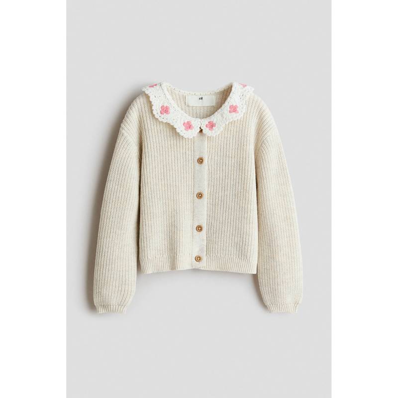 H&M Girls Off White Crochet-Look Collar Cardigan (2-4 Years)