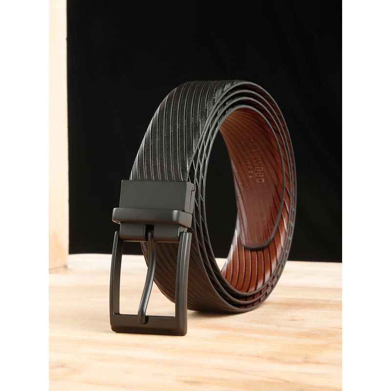 Teakwood Men Diagonal Texture Black & Brown Reversible Belt (42)
