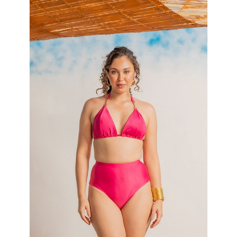 AOBA Women Pink Solid Bikini Swim Top & Bottom (Set of 2) (S)