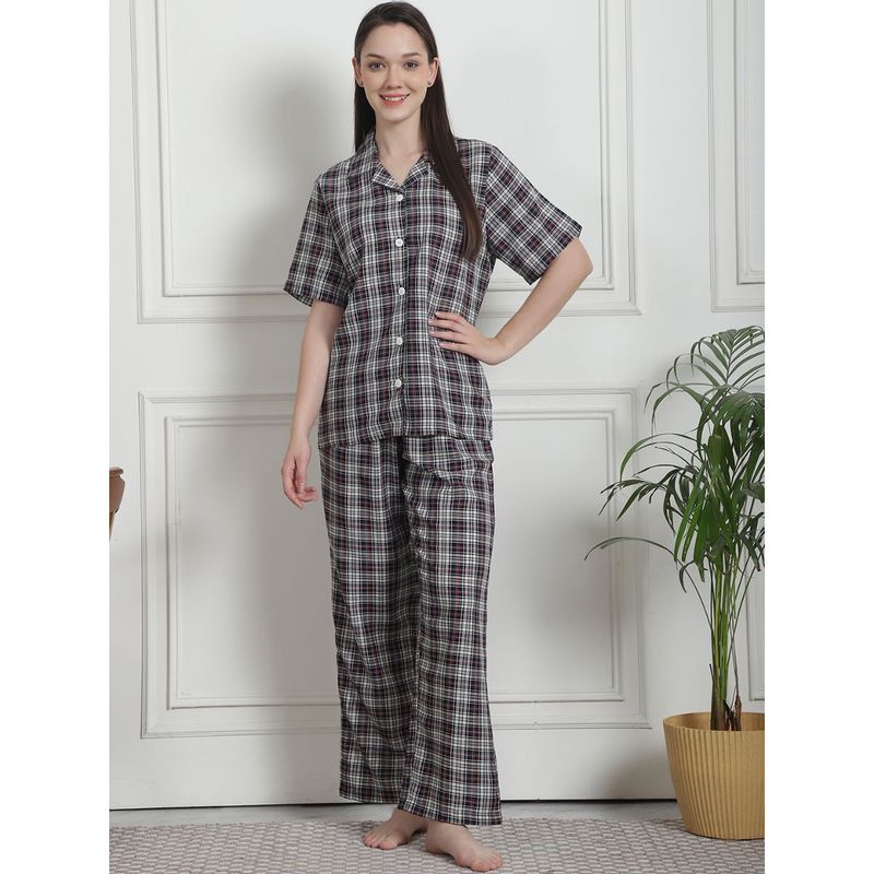 Secret Wish Checkered Black Cotton Night Suit (Set of 2) (S)