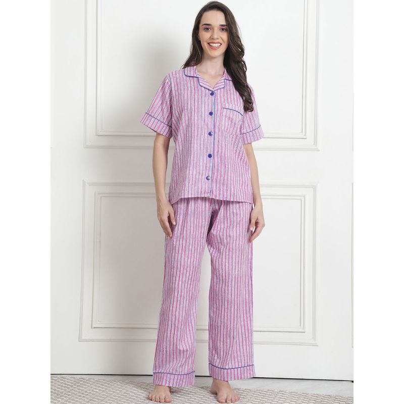 Secret Wish Striped Light Pink Cotton Night Suit (Set of 2) (2XL)